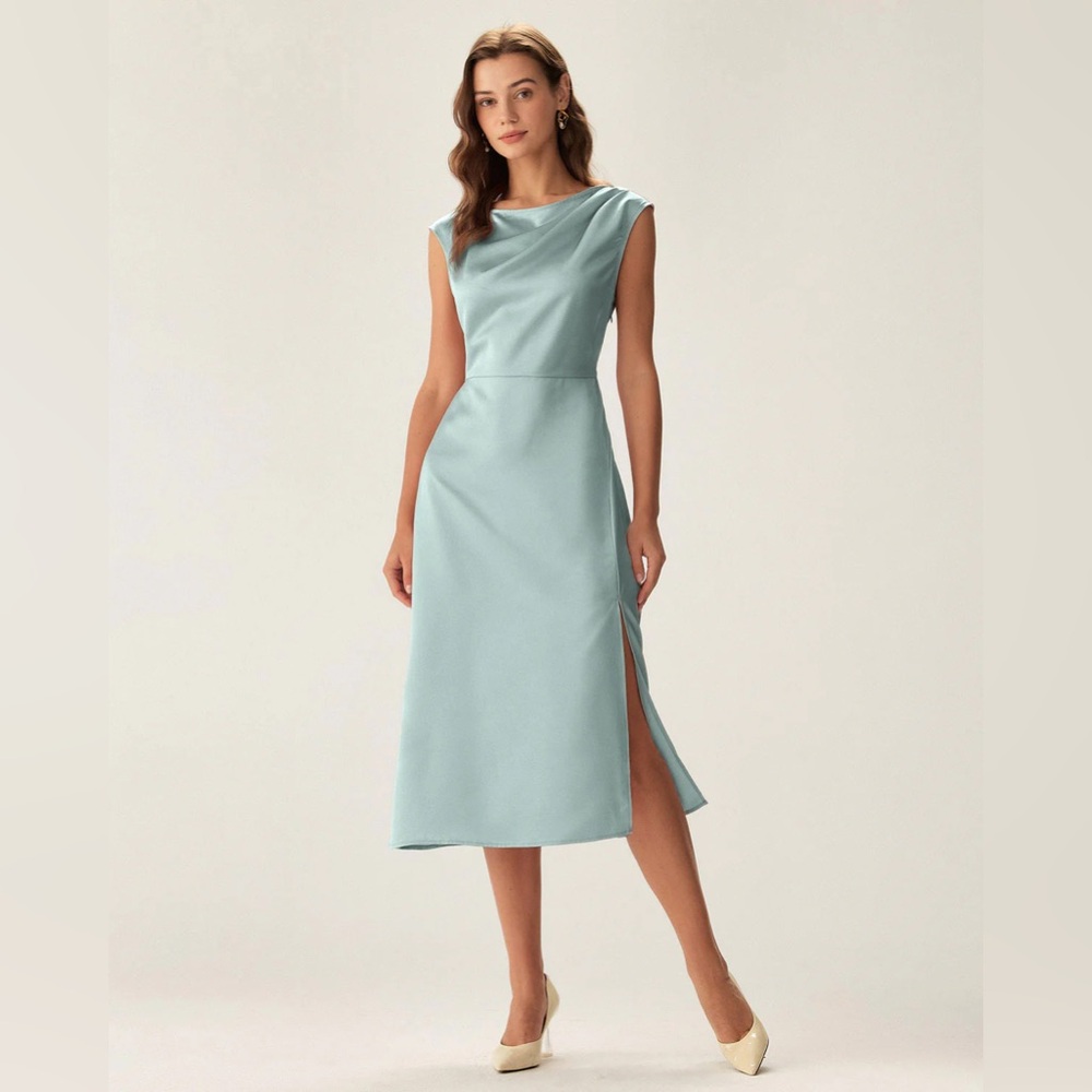 RIHOAS Light Blue Midi Dress with Side Slit